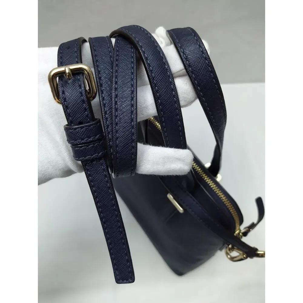 Kate Spade New York Midnight Blue Leather Double Handles Zipper Satchel Bag